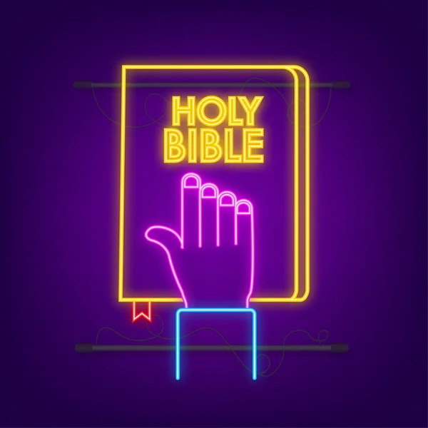 Neon-Symbol. Buch heilige Bibel Logo Illustrationsvektor. Vektorillustration. — Stockvektor