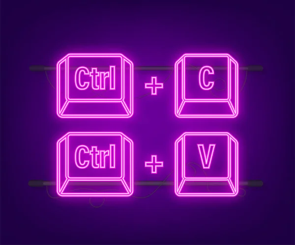Ctrl C en Ctrl V computer toetsenbord neon knoppen. Desktop interface. Web icoon. Voorraadillustratie van vectoren. — Stockvector