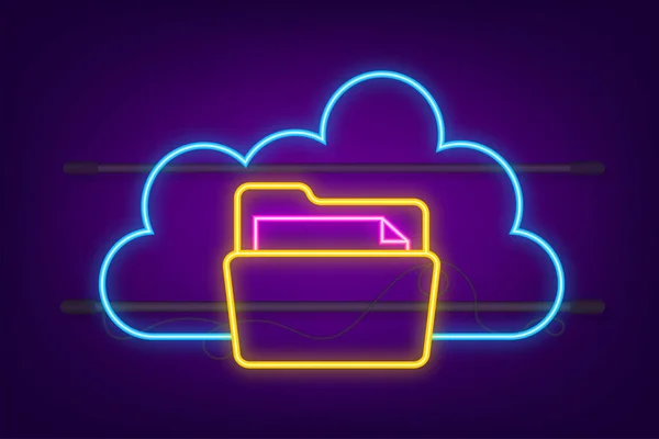 Archivos en la nube, gran diseño para cualquier propósito. Infografía abstracta. Tecnología de Internet. Icono de neón. Banner web. — Vector de stock