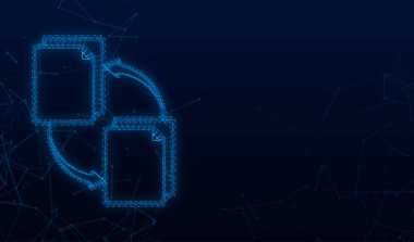 Dosya değişimi ile Plexus simgesi. Düz dijital vektör çizimi. Bulut depolama ikonu. Veri deposu.