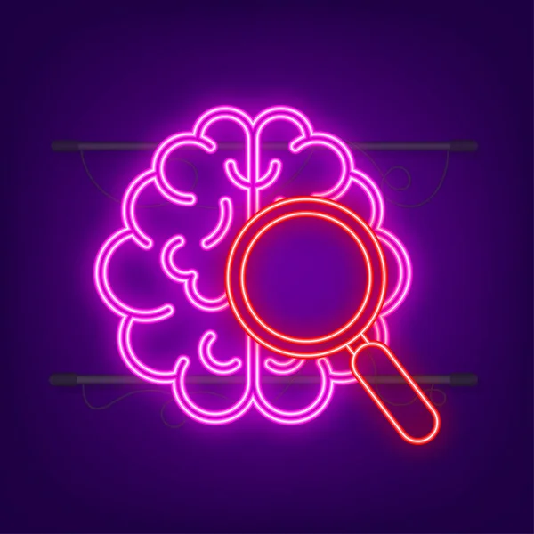 Neon icon with brain examination for concept design. Vector icon. Mental health concept. Vector design. — Stock Vector
