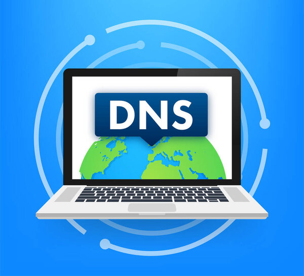 Система доменных имен DNS. Концепция глобальной сети связи. Концепция веб-поиска. Векторная иллюстрация.