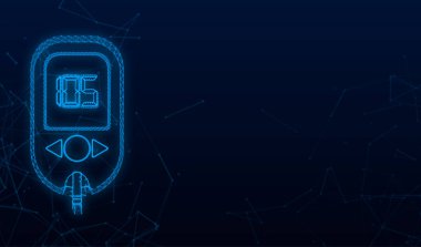 Kan şekeri ölçer pleksus testi. Diyabet glukometresi. Soyut konsept grafik web pankartı ögesi. Vektör illüstrasyonu.