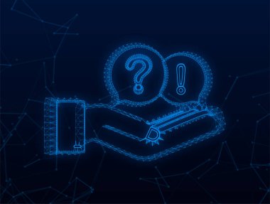 Plexus Soru ve Cevap Baloncuk Sohbeti yeşil arka planda asılı duruyor. Vektör stok illüstrasyonu