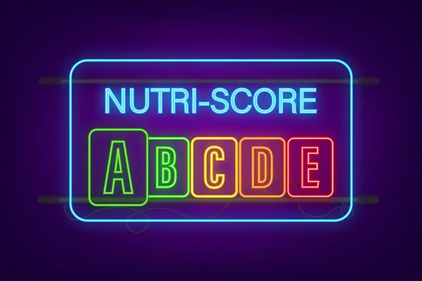 Nutri score icône néon pour la conception de l'emballage. Logo, icône, étiquette. Illustration vectorielle. — Image vectorielle