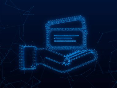 Plexus blue şov bileti ellerinin üzerinde asılı duruyor. Eski premium sinema giriş biletleri. Vektör stok illüstrasyonu