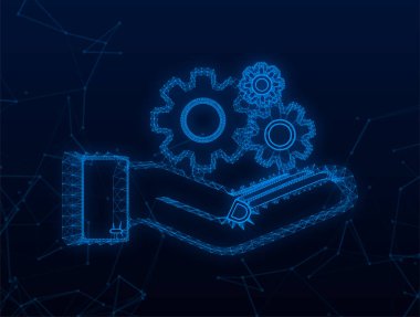 Plexus Sistem yazılım güncellemesi ya da elle geliştirme kavramı. Yeni güncelleme, Rozet, imzala. Vektör stok illüstrasyonu