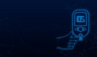 Kan şekeri ölçer pleksus testi. Diyabet glukometresi. Soyut konsept grafik web pankartı ögesi. Vektör illüstrasyonu.