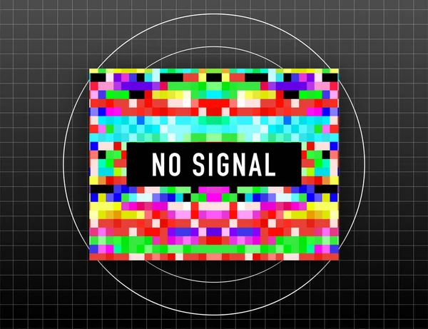 Pixel är ingen signal. Glitch kameraeffekt. Vektorbild. — Stock vektor