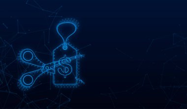 Siyah arka planda düz fiyat indirimi. Vektör çizimi, çizgi film karakteri. Düzenlenebilir vuruş.