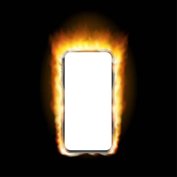 Maqueta de fuego Smartphone. Marco del teléfono celular con plantillas aisladas en blanco. Ilustración de stock vectorial. — Archivo Imágenes Vectoriales