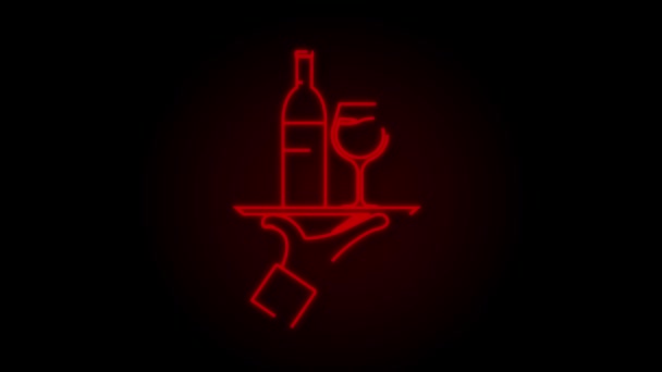 Vin servitör i Neon stil på röd bakgrund. Rörelse Grafisk — Stockvideo