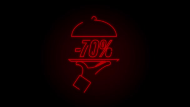 Hand tray -70 percent discount, great design for any purposes. Neon style. background. Isolated object — Stock Video