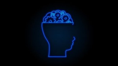 Siluet adam kafa dişlileriyle Neon simgesi. Akıl sağlığı konsepti. İş konsepti. Hareket Grafiği