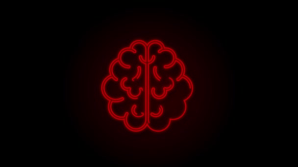 Cerebro icono de neón. Cerebro digital en la mano. Red neuronal. Pruebas de CI. Una lluvia de ideas. Gráfico de movimiento — Vídeos de Stock