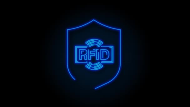 Αναγνωριστικό ραδιοσυχνοτήτων RFID εικονίδιο νέον. Τεχνολογική έννοια. Ψηφιακή τεχνολογία. Γραφικό κίνησης — Αρχείο Βίντεο