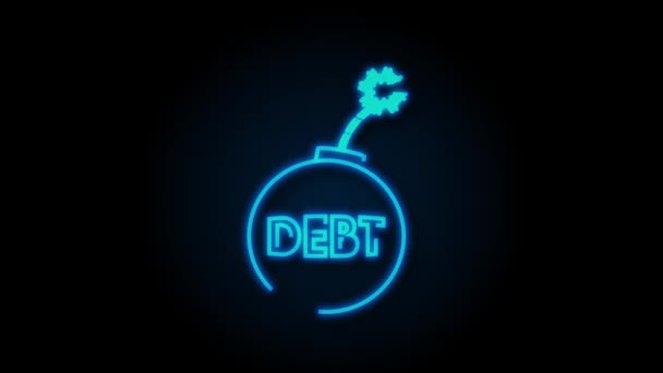 Cartoon-Visitenkarte mit Schuldenbombe. Geschäftskonzept. Bewegungsgrafik — Stockvideo