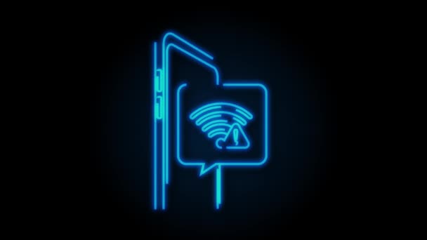 Akıllı telefondan internet bağlantısı bulunamadı. Neon simgesi. Kablosuz bağlantı kesildi. Kablosuz. — Stok video