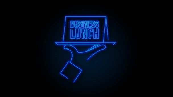 Неонова ікона з діловим обідом. графіки руху — стокове відео