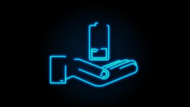 Neon Afladet batteri med hænder. batteriopladningsniveauindikatorer. bevægelsesgrafik – Stock-video