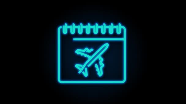 Kalenderflugzeug für Reisedesign. Neon-Symbol. Bewegungsgrafik — Stockvideo