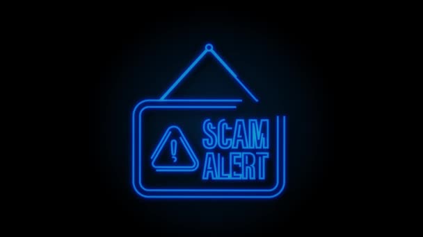 Scam alerta Neon. Ataque de hackers e conceito de segurança web, fraude phishing. Rede e segurança na Internet. Gráfico de movimento — Vídeo de Stock