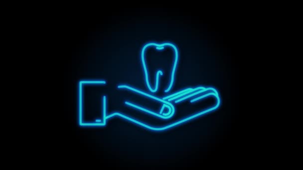 Neon Teeth icon dentist. Healthy Teeth in hands. motion graphic — Stock Video