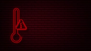 Kırmızı yüksek sıcaklığa sahip neon ikon. Düz mavi ikon. Ateş, alev