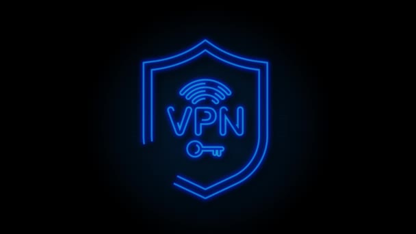 Neon Secure VPN连接的概念与手。Hnads holding vpn sign.虚拟专用网络连接概述。运动图形 — 图库视频影像