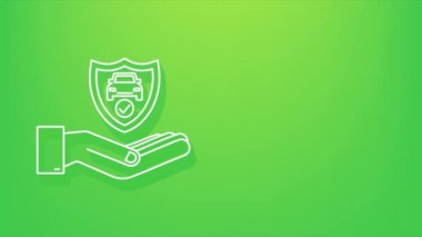 Araba sigortası sözleşmesi belgesi ellerinde. Gölge Kalkanı simgesi. Korunma. hareket grafiği