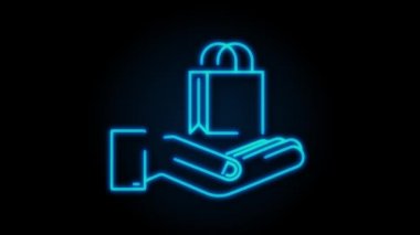 Online alışveriş ve pazarlama ikonu ile çevrimiçi alışveriş konsepti. Alışveriş torbalarını tutan eller. Hareket Grafiği