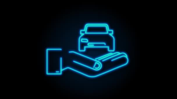 Hand holding car, great design for any purposes. Neon motion graphic — Stock Video