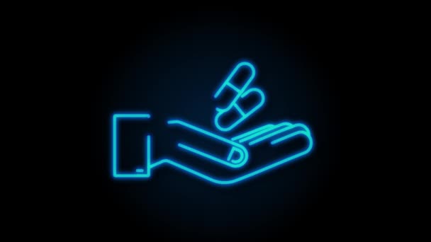 Neon Capsule pigułki w rękach. Realistyczne tabletki blister z kapsułek. grafika ruchowa — Wideo stockowe