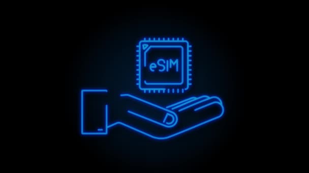 Neon 5G eSIM Embedded SIM-Karte mit Freisprechsymbolkonzept. neue mobile Chip-Kommunikationstechnologie. Bewegungsgrafik — Stockvideo