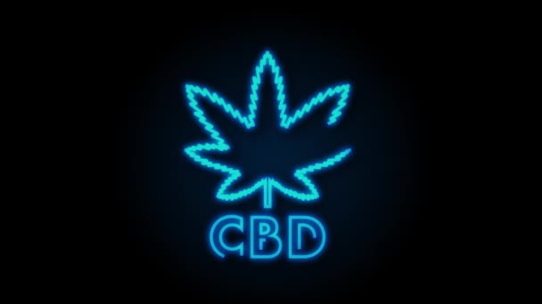 Creatief cannabisblad Neon icoon. Template voor CBD Cannabidiol. Beweging Grafiek — Stockvideo