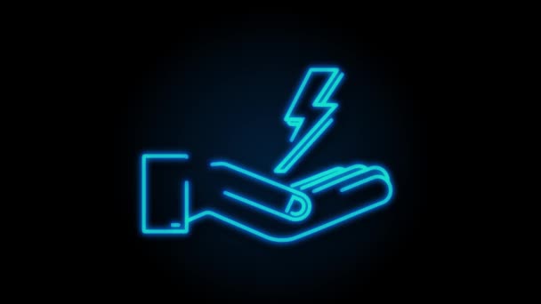 Neon Lightning bult i händerna. Åska bult, belysning strejk expertis. rörlig grafik — Stockvideo