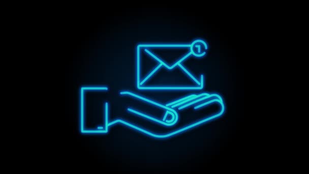 Neon E-Mail Benachrichtigungskonzept mit den Händen. Neue E-Mail. Bewegungsgrafik — Stockvideo