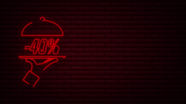 Hand tray -40 percent discount, great design for any purposes. Neon style. background. Isolated object — Stock Video