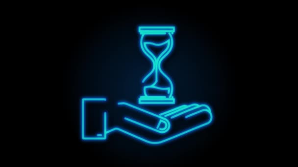 Neon Hourglass dans les mains. Hourglass Timer Sand as Countdown. graphique de mouvement — Video