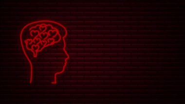Kalp başı neon ikonu, her amaç için harika bir tasarım. Hareket Grafiği. Akıl sağlığı konsepti. Sağlık hizmeti kavramı.