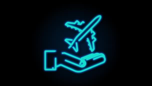 Airplane hand icon, great design for any purposes. Hand drawn paper airplane. Continuous line drawing. Neon icon. Motion Graphics. — Stock Video