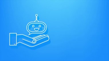 Şirin gülümseyen robot ellerinde Gölge ikonu. Ses destek robotu. Hareket Grafiği