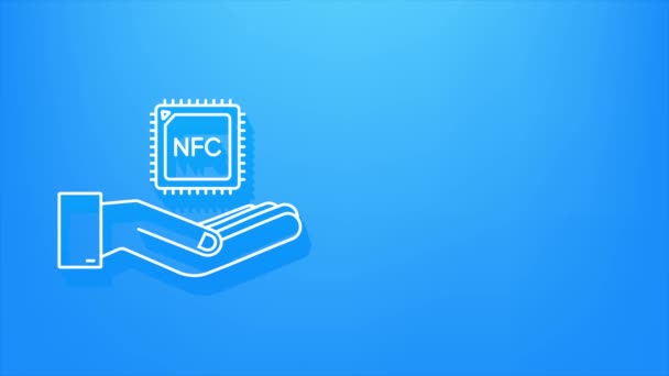 Shadow NFC processor icon with hands. NFC chip. Near field communication. motion graphic — Stock Video