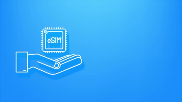 Shadow 5G eSIM Cartão SIM incorporado com conceito de símbolo de ícone de mãos. nova tecnologia de comunicação celular móvel chip. movimento gráfico — Vídeo de Stock
