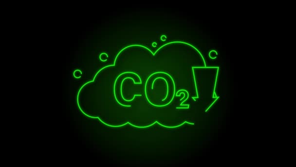 Szén-dioxid neon logó. füstjel. Mozgókép — Stock videók