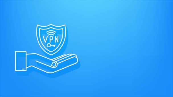 Neon Secure VPN连接的概念与手。Hnads holding vpn sign.虚拟专用网络连接概述。运动图形 — 图库视频影像