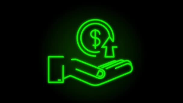 Neon profit money or budget. Cash and rising graph arrow up in hands. Capital earnings, benefit. motion graphic — Stock Video