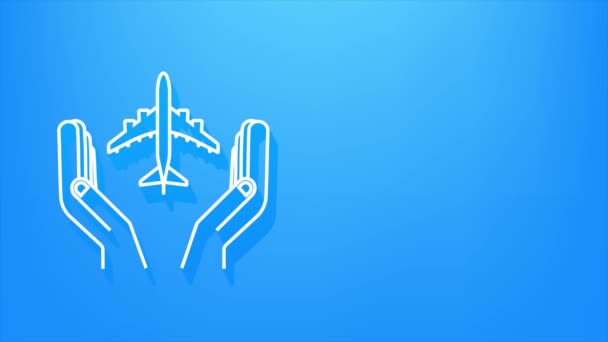 Airplane hand icon, great design for any purposes. Hand drawn paper airplane. Continuous line drawing. Shadow icon. Motion Graphics. — Stock Video