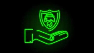 Araba sigortası sözleşmesi belgesi ellerinde. Neon Shield simgesi. Korunma. hareket grafiği