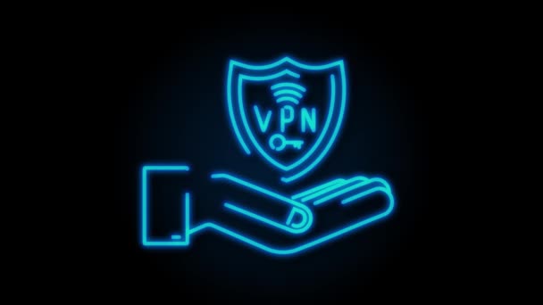 Neon Secure VPN Verbindungskonzept mit den Händen. Hnads mit einem vpn-Schild. Überblick über die Konnektivität privater virtueller Netzwerke. Bewegungsgrafik